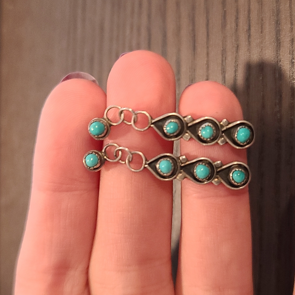 Navajo Sterling Silver and Turquoise Drop Earrings